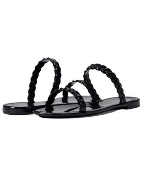 Stuart Weitzman black Braida slip on 2 strap flat quiet luxury jelly sandals 8
